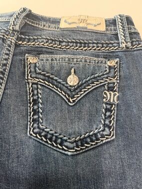 Miss Me Women's Blue Boot Cut Jeans with White Stitching